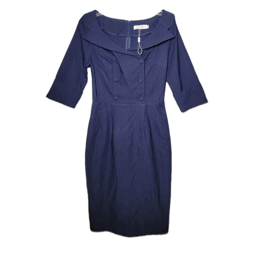NWT MUXXN Women SZ M Classic Vintage Retro Sweetheart Neckline Cocktail NavyBlue
